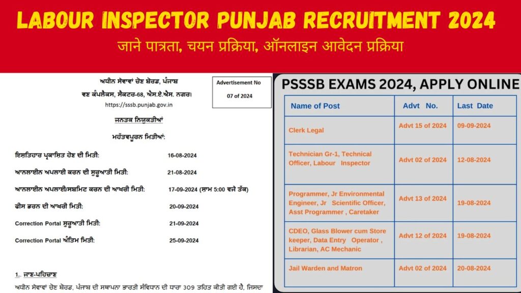 Labour Inspector Punjab Recruitment 2024 : महीने की 40,000 से भी ज्यादा सैलरी, 12वीं पास के लिए बड़ा मौका, अभी करें अप्लाई